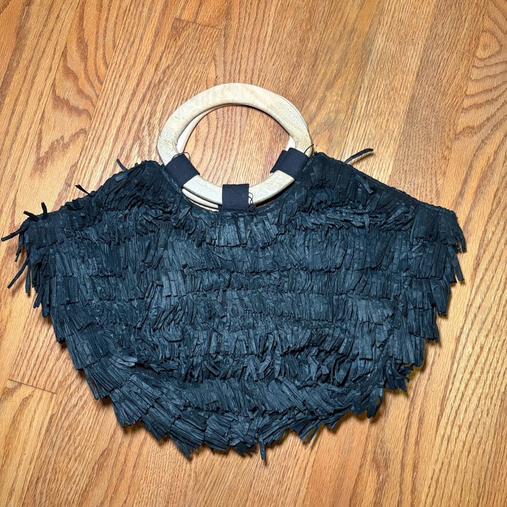 Anthropologie Fringe Bag Black Cotton